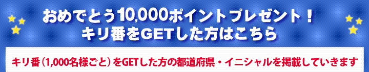 おめでとう10,000ポイントプレゼント!キリ番をGETした方はこちら